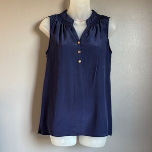 Lilly Pulitzer 100% silk sleeveless navy blue blouse * sz XS *